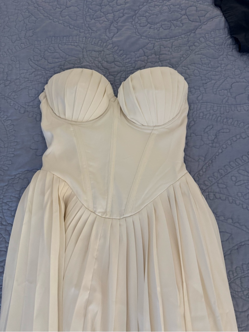 Fashion Nova Ivory Strapless Pleated Bustier Gown